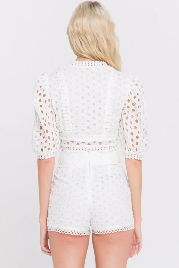 ENDLESS ROSE Shirts & Blouses | Tops*- All Over Eyelet Puff Sleeve Blouse WHITE