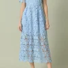 ENDLESS ROSE Lace Dresses | White Dresses*- All Over Lace Short Sleeves Midi Dress