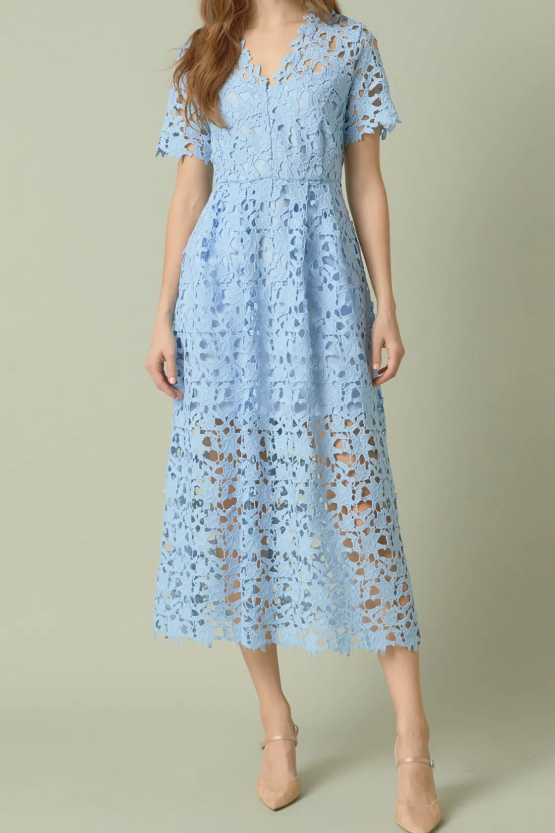endless_rose__all_over_la_0.webp ENDLESS ROSE Lace Dresses | White Dresses*- All Over Lace Short Sleeves Midi Dress
