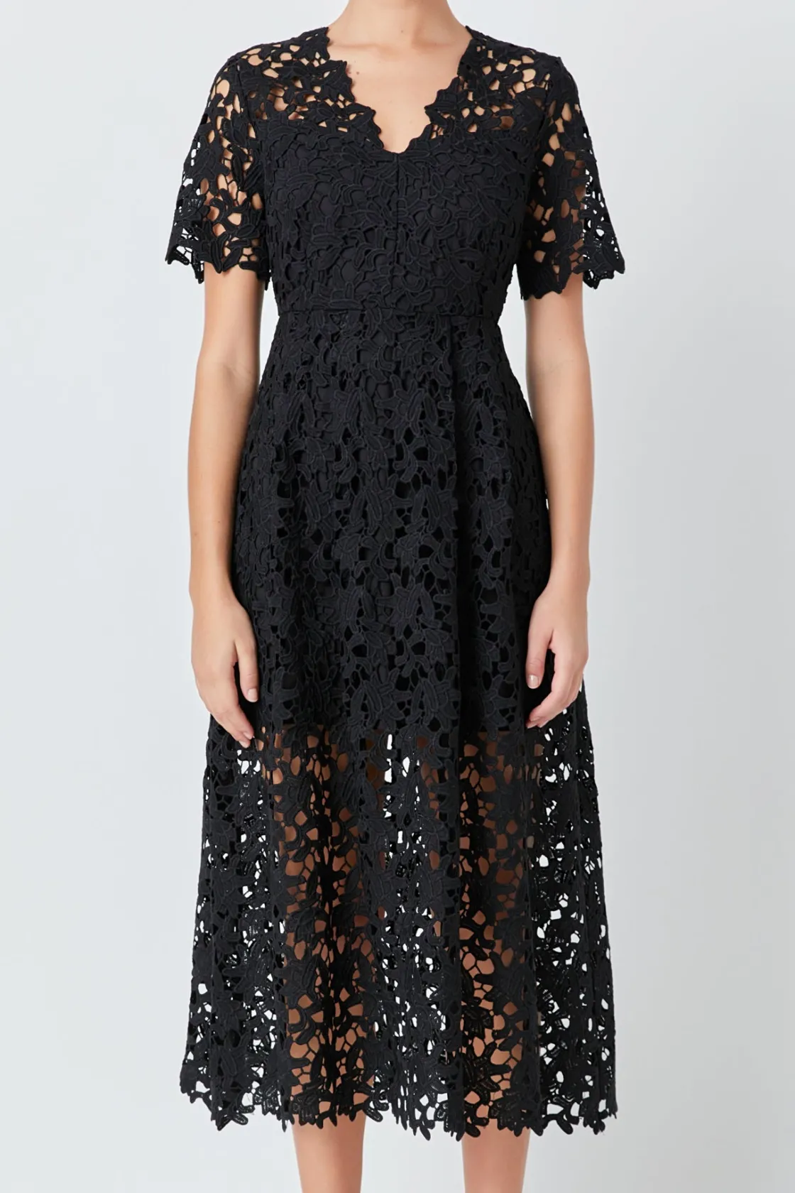endless_rose__all_over_la_10.webp ENDLESS ROSE Lace Dresses | White Dresses*- All Over Lace Short Sleeves Midi Dress