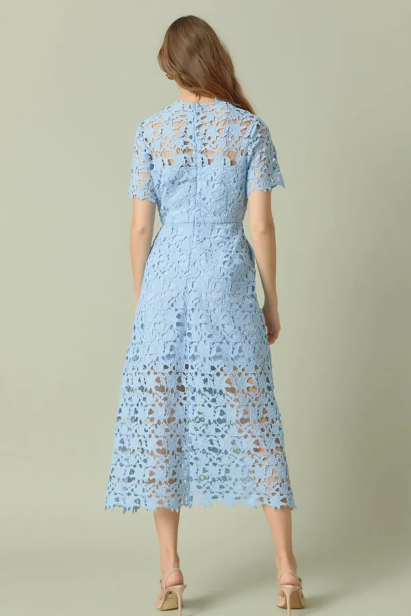 ENDLESS ROSE Lace Dresses | White Dresses*- All Over Lace Short Sleeves Midi Dress