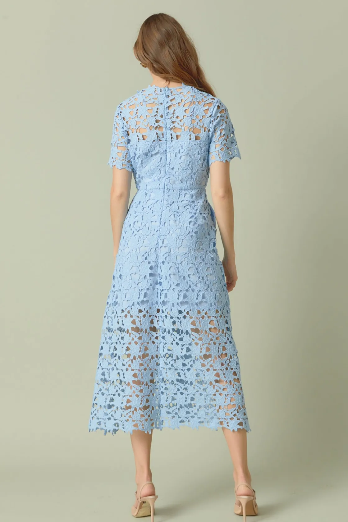 endless_rose__all_over_la_2.webp ENDLESS ROSE Lace Dresses | White Dresses*- All Over Lace Short Sleeves Midi Dress