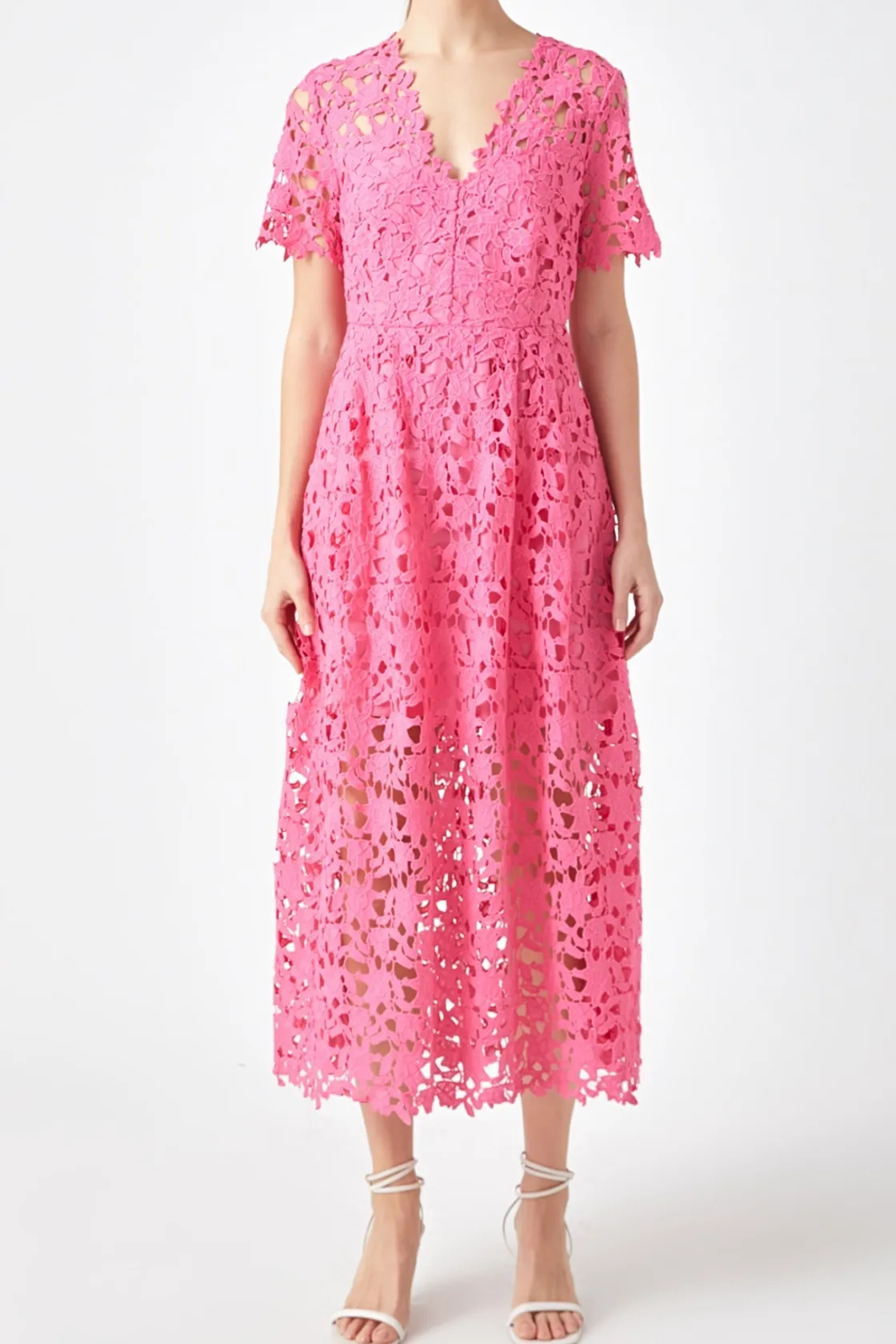 endless_rose__all_over_la_25.webp ENDLESS ROSE Lace Dresses | White Dresses*- All Over Lace Short Sleeves Midi Dress