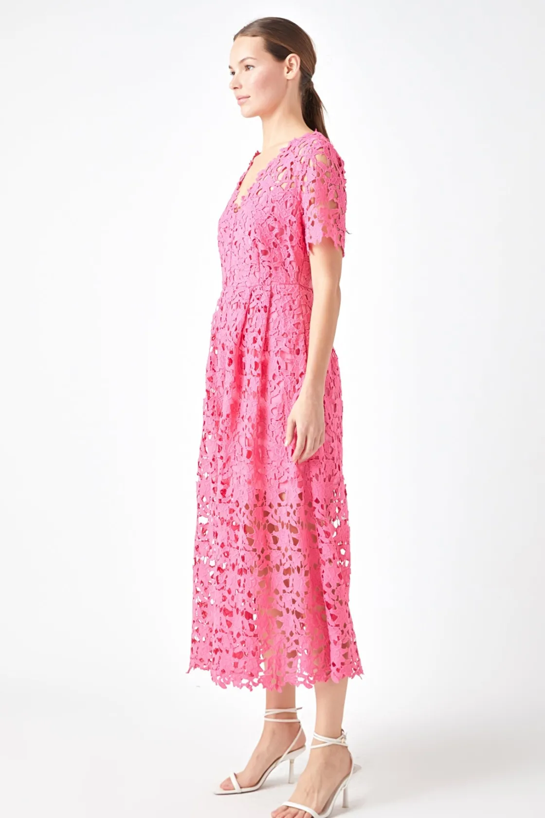 endless_rose__all_over_la_26.webp ENDLESS ROSE Lace Dresses | White Dresses*- All Over Lace Short Sleeves Midi Dress