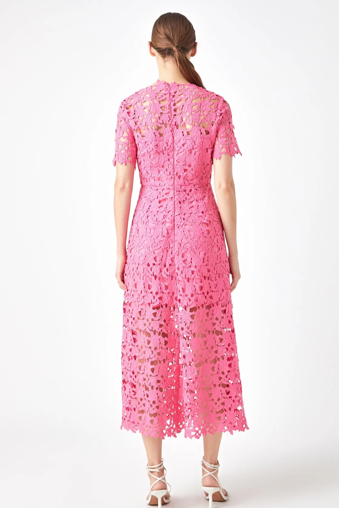 endless_rose__all_over_la_27.webp ENDLESS ROSE Lace Dresses | White Dresses*- All Over Lace Short Sleeves Midi Dress