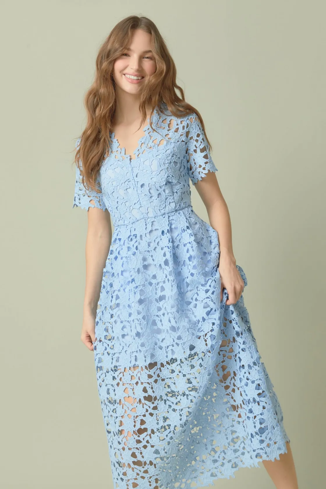 endless_rose__all_over_la_3.webp ENDLESS ROSE Lace Dresses | White Dresses*- All Over Lace Short Sleeves Midi Dress