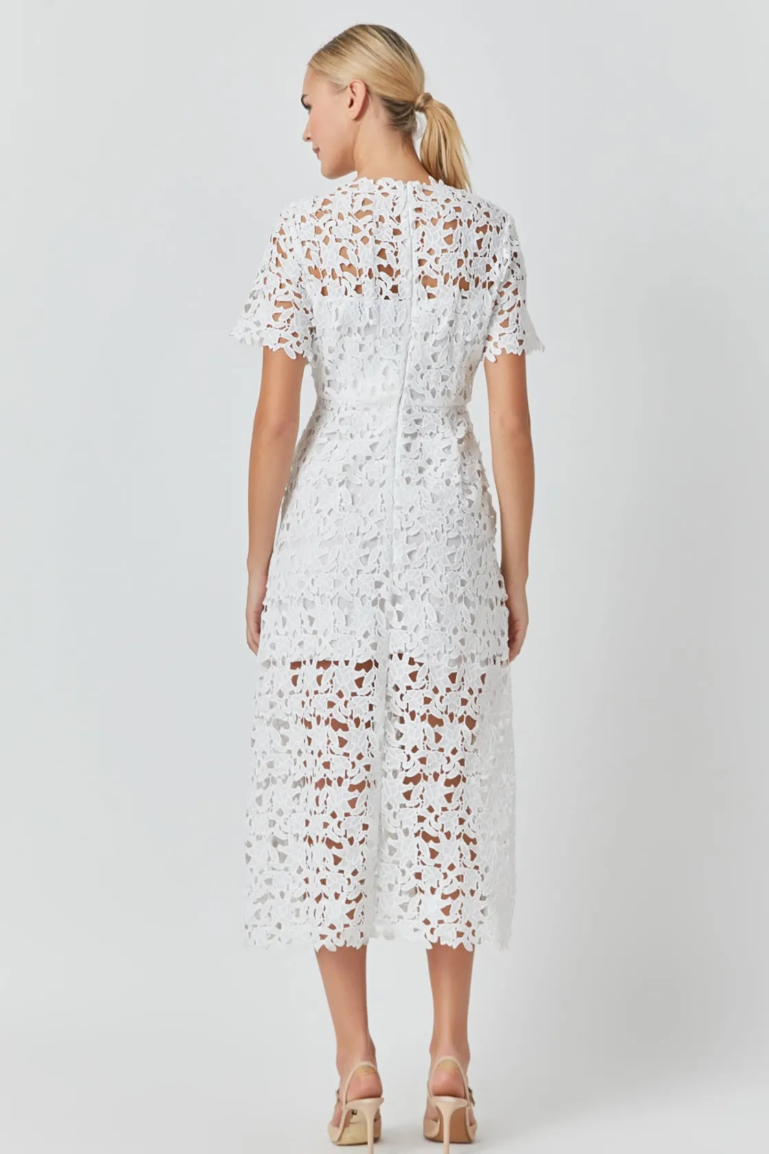 endless_rose__all_over_la_7.webp ENDLESS ROSE Lace Dresses | White Dresses*- All Over Lace Short Sleeves Midi Dress