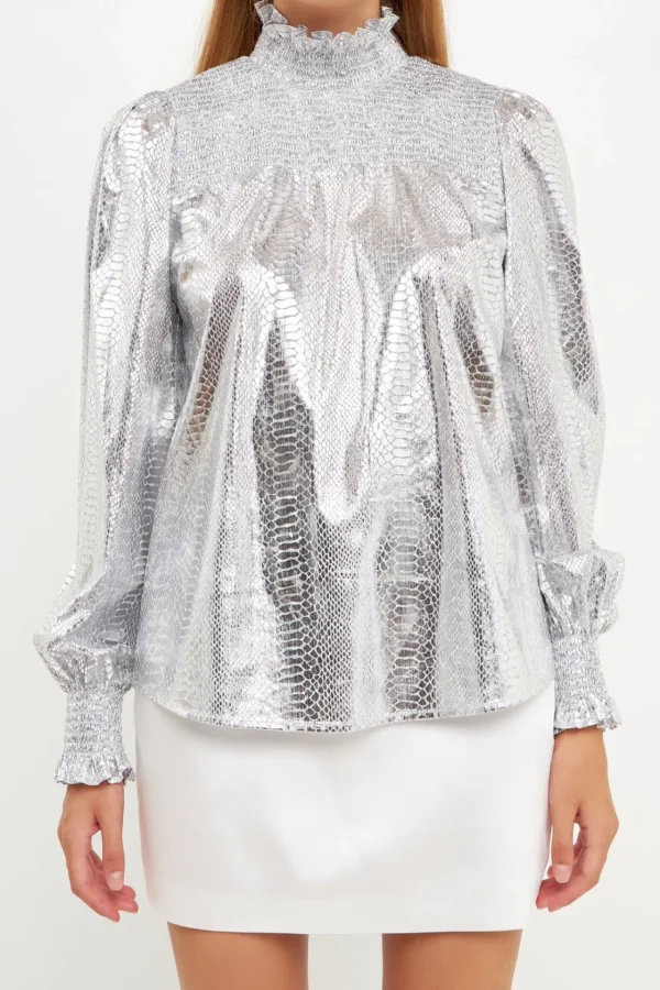 ENDLESS ROSE Shirts & Blouses*- Animal Print Smocked Blouse SILVER