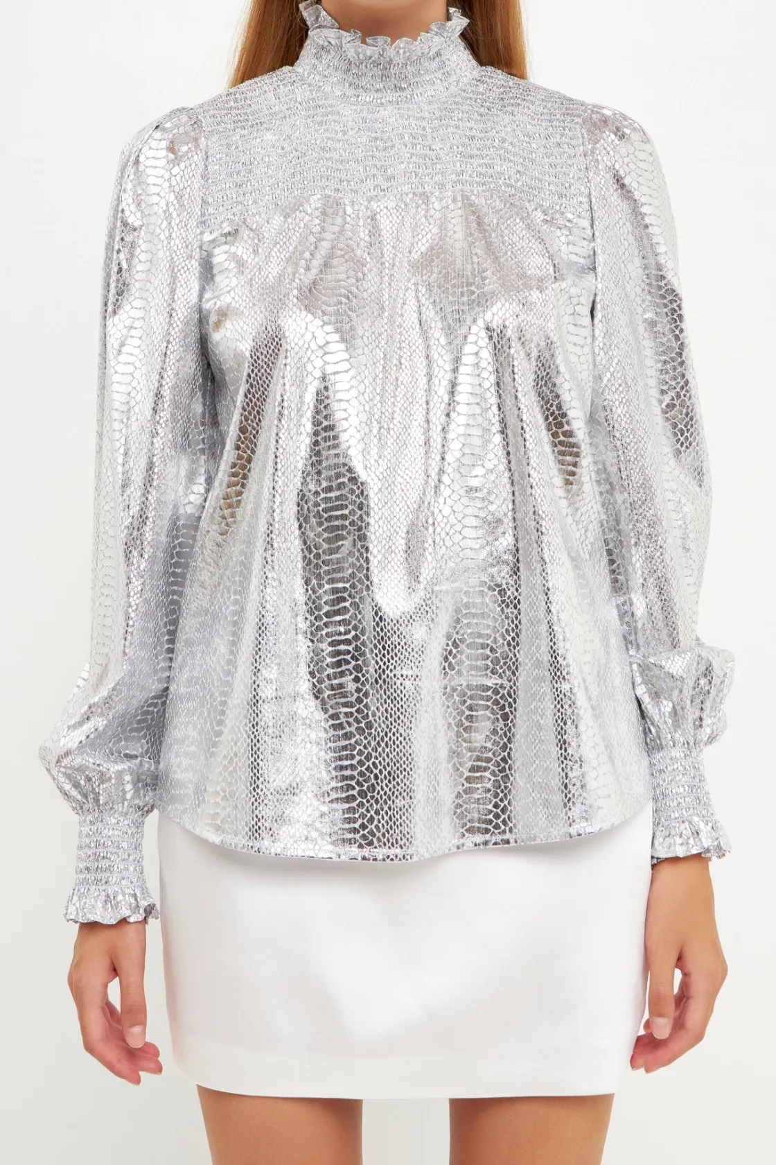 endless_rose__animal_prin_0-2.webp ENDLESS ROSE Shirts & Blouses*- Animal Print Smocked Blouse SILVER