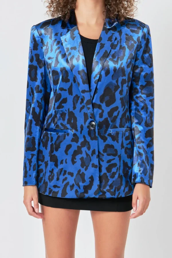 ENDLESS ROSE Blazers | Tops*- Animal Print Velvet Blazer COBALTBLUE