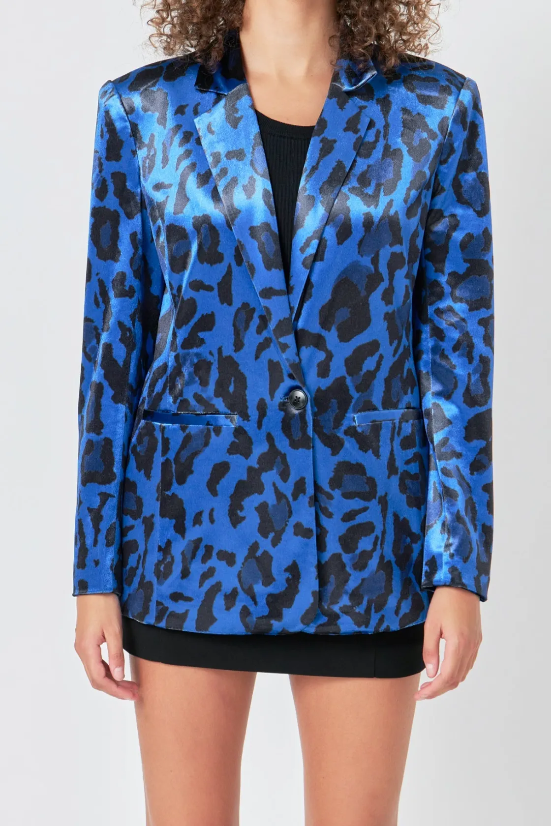 endless_rose__animal_prin_0-3.webp ENDLESS ROSE Blazers | Tops*- Animal Print Velvet Blazer COBALTBLUE