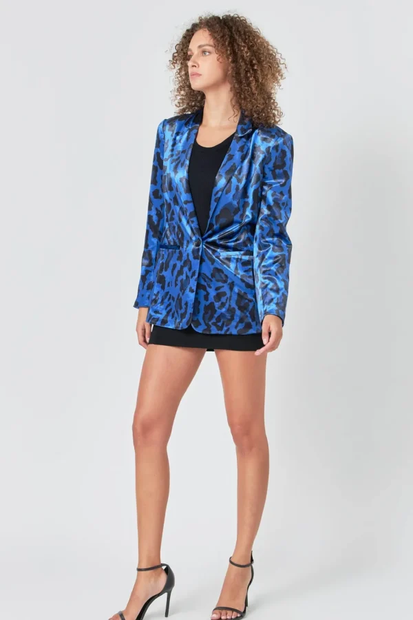 ENDLESS ROSE Blazers | Tops*- Animal Print Velvet Blazer COBALTBLUE