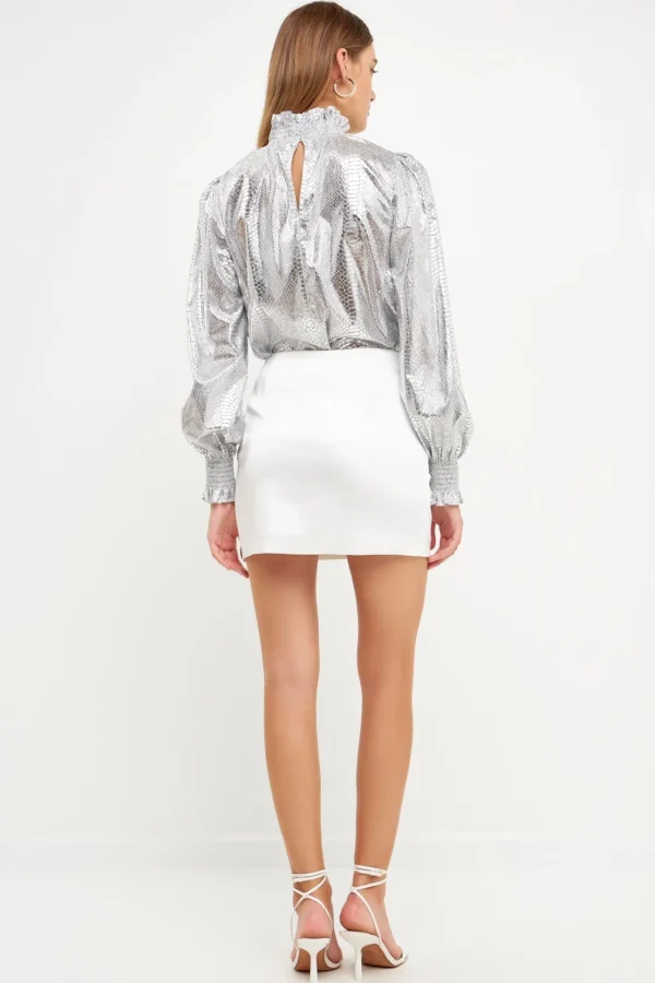 ENDLESS ROSE Shirts & Blouses*- Animal Print Smocked Blouse SILVER