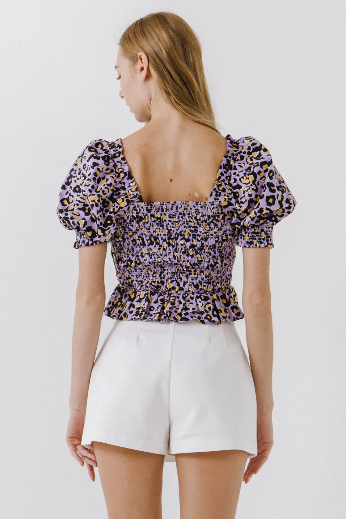 endless_rose__animal_prin_2.webp ENDLESS ROSE Tops*- Animal Print Smocked Top PURPLEMULTI