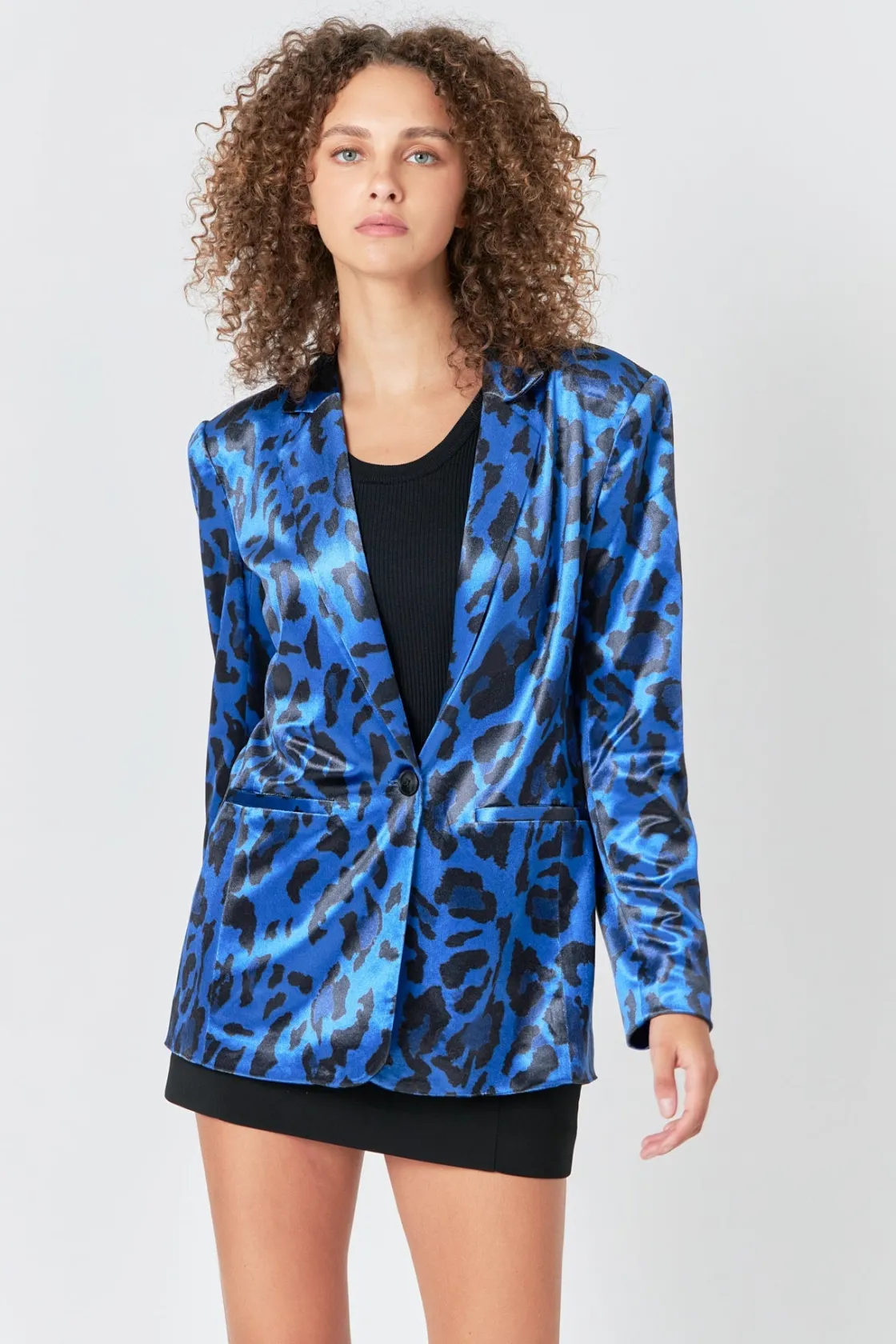 endless_rose__animal_prin_3-3.webp ENDLESS ROSE Blazers | Tops*- Animal Print Velvet Blazer COBALTBLUE