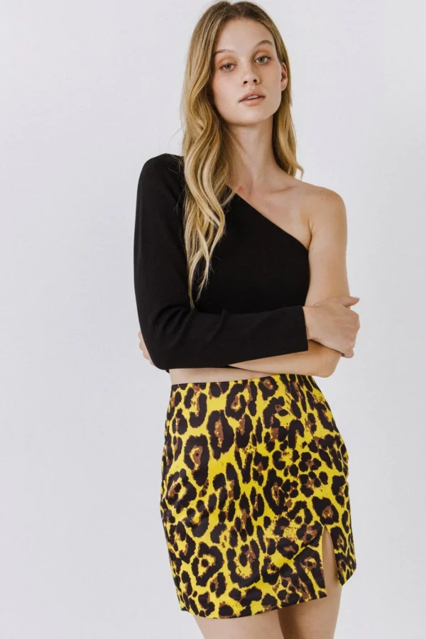 ENDLESS ROSE Skirts | Tops*- Animal Print Slit Detail Mini Skirt YELLOWMULTI