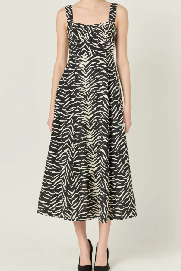 ENDLESS ROSE Tops*- Animal Tiger Print Maxi Dress BLACK/IVORY