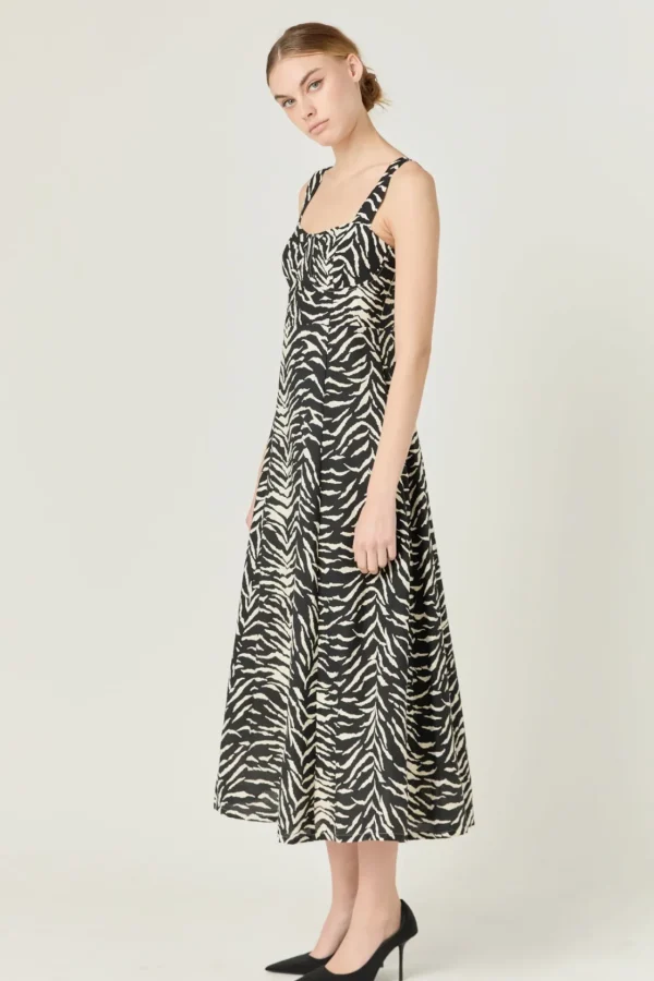ENDLESS ROSE Tops*- Animal Tiger Print Maxi Dress BLACK/IVORY
