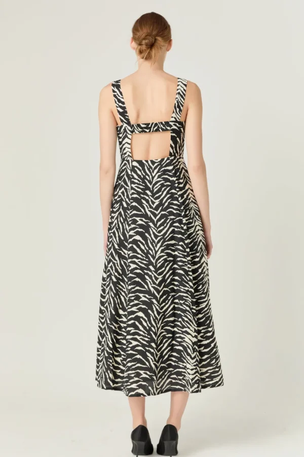 ENDLESS ROSE Tops*- Animal Tiger Print Maxi Dress BLACK/IVORY