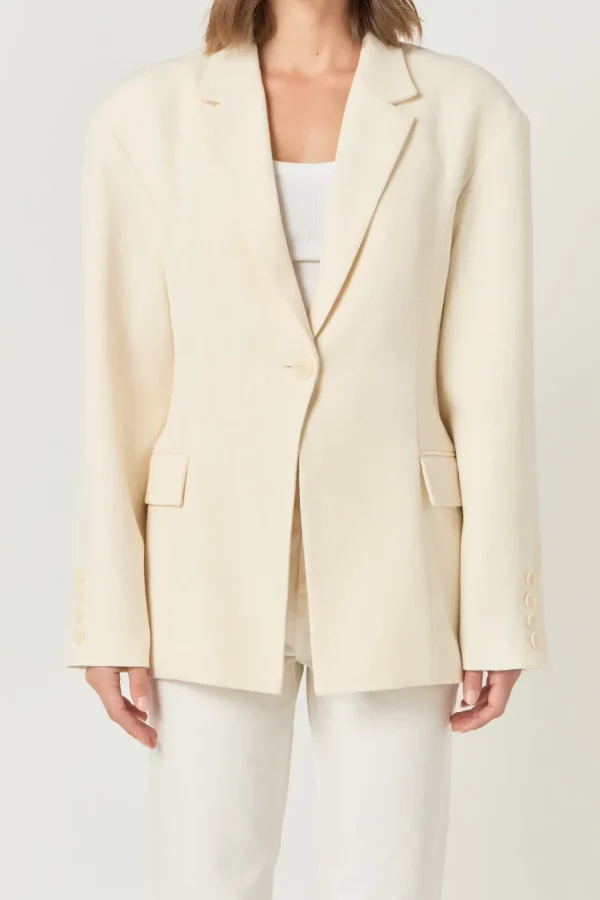 ENDLESS ROSE Matching Sets | Jackets & Coats*- Ashton Fitted Long Sleeve Buttoned Linen Jacket IVORY