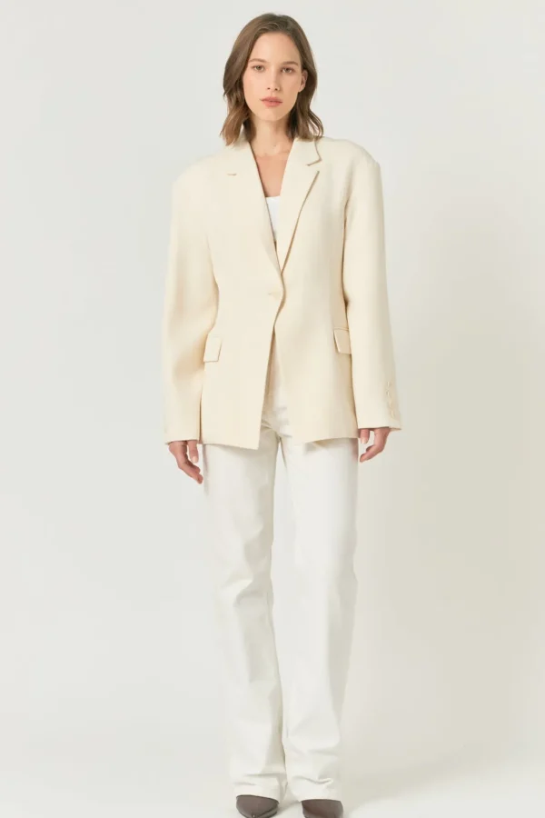 ENDLESS ROSE Matching Sets | Jackets & Coats*- Ashton Fitted Long Sleeve Buttoned Linen Jacket IVORY