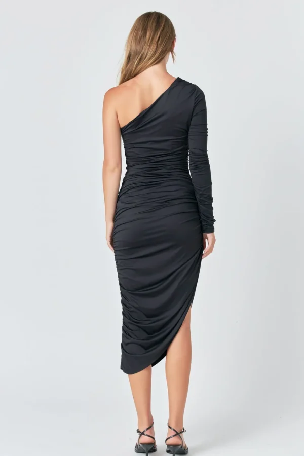 ENDLESS ROSE One Shoulder | Tops*- Asymmetrical Knit Midi Dress BLACK