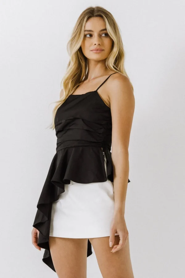 ENDLESS ROSE Tops*- Asymmetrical Flounce Top