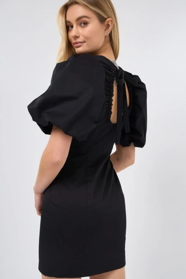 ENDLESS ROSE Little Black Dress | Puff Sleeve*- Back Schrunchie Mini Dress BLACK