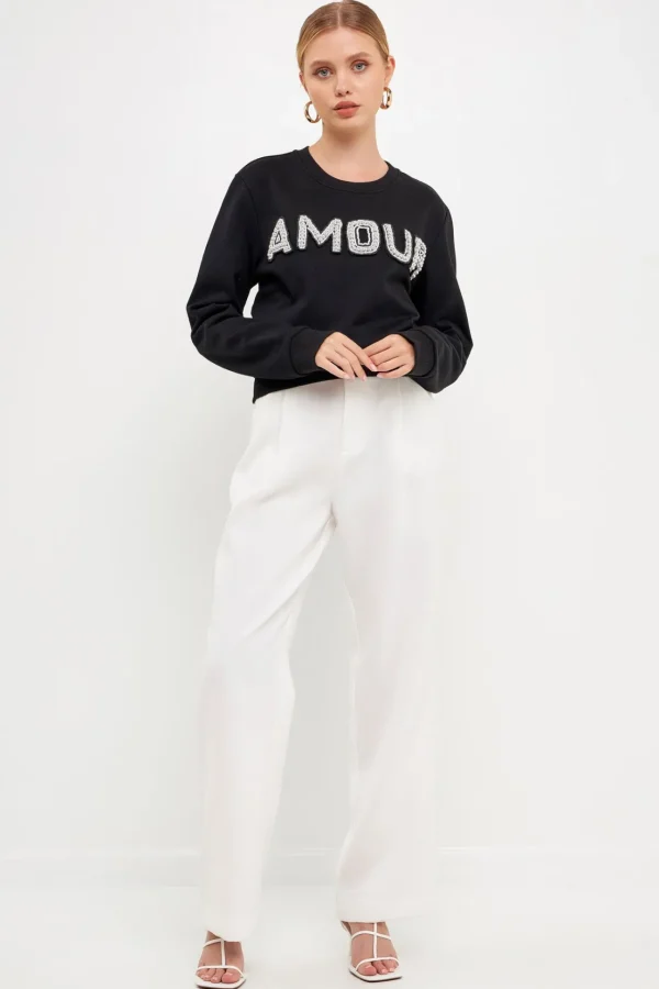 ENDLESS ROSE Tops*- Beaded Amour Sweatshirt