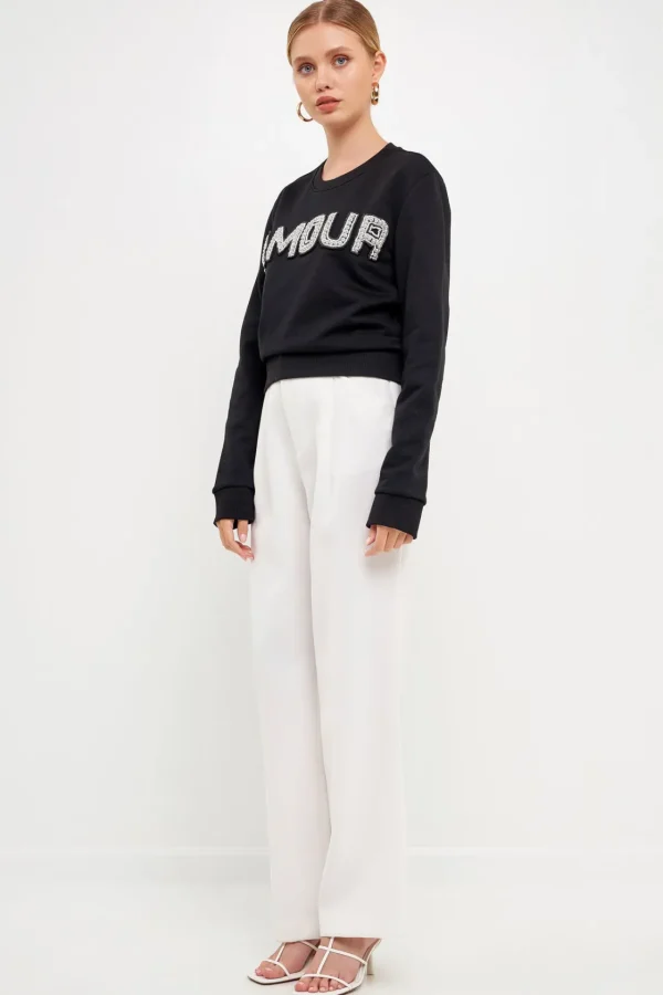 ENDLESS ROSE Tops*- Beaded Amour Sweatshirt