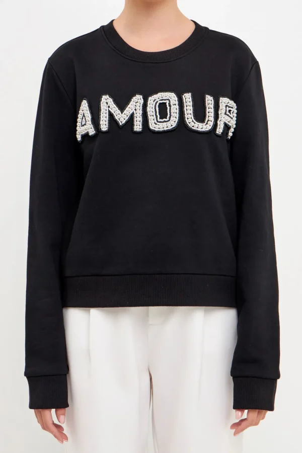 ENDLESS ROSE Tops*- Beaded Amour Sweatshirt