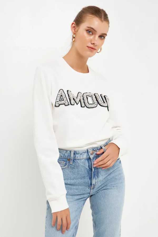 ENDLESS ROSE Tops*- Beaded Amour Sweatshirt