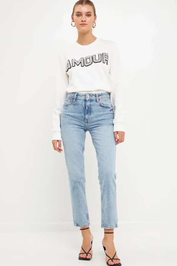 ENDLESS ROSE Tops*- Beaded Amour Sweatshirt