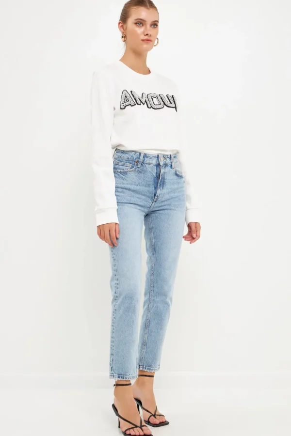 ENDLESS ROSE Tops*- Beaded Amour Sweatshirt