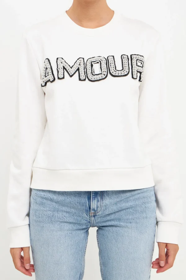 ENDLESS ROSE Tops*- Beaded Amour Sweatshirt