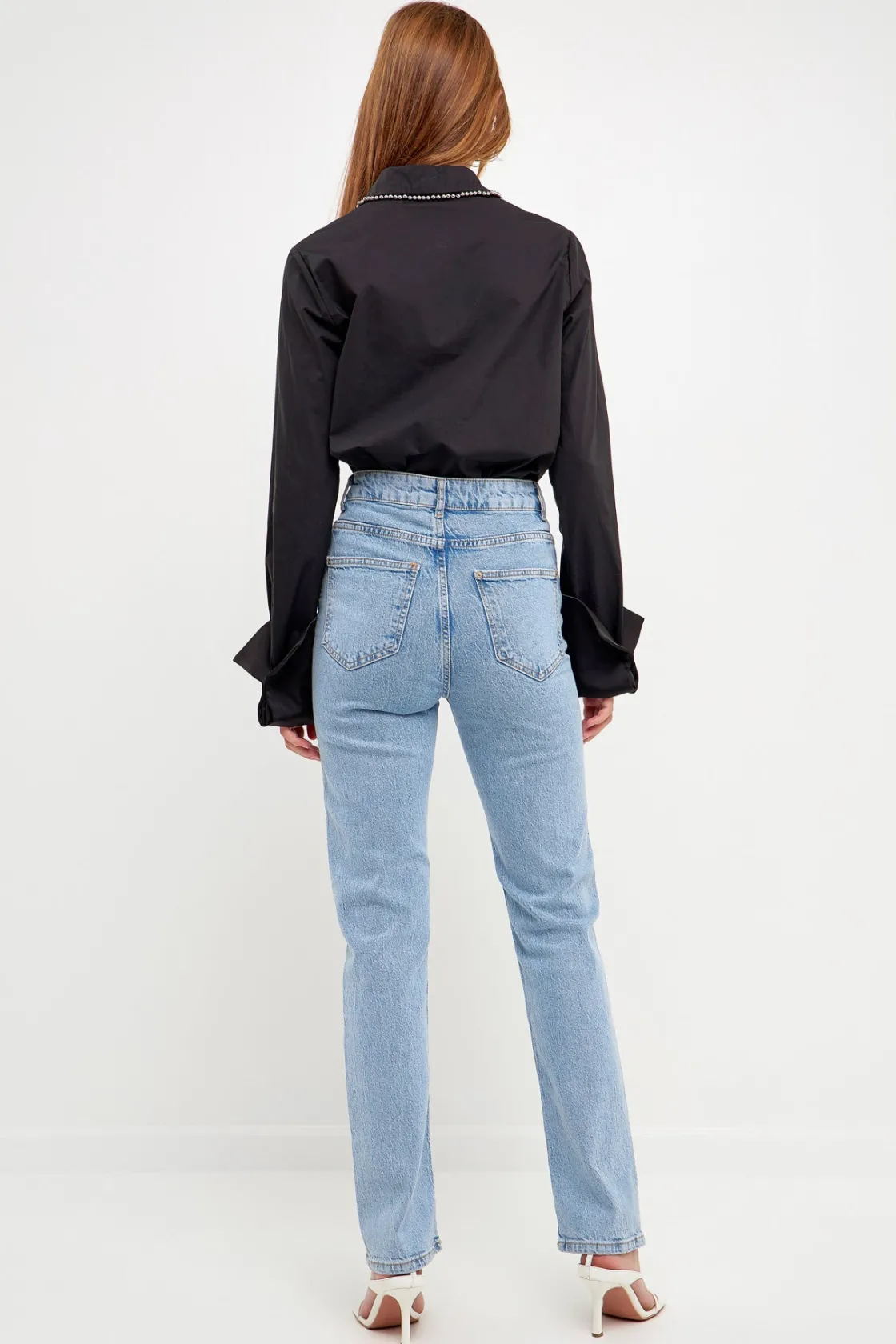 endless_rose__beaded_coll_2.webp ENDLESS ROSE Shirts & Blouses | Tops*- Beaded Collar Long-Sleeve Shirt BLACK