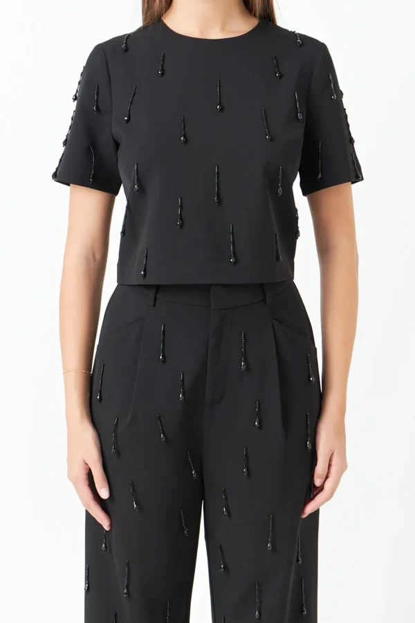 ENDLESS ROSE Matching Sets | Tops*- Beaded Cropped Top BLACK