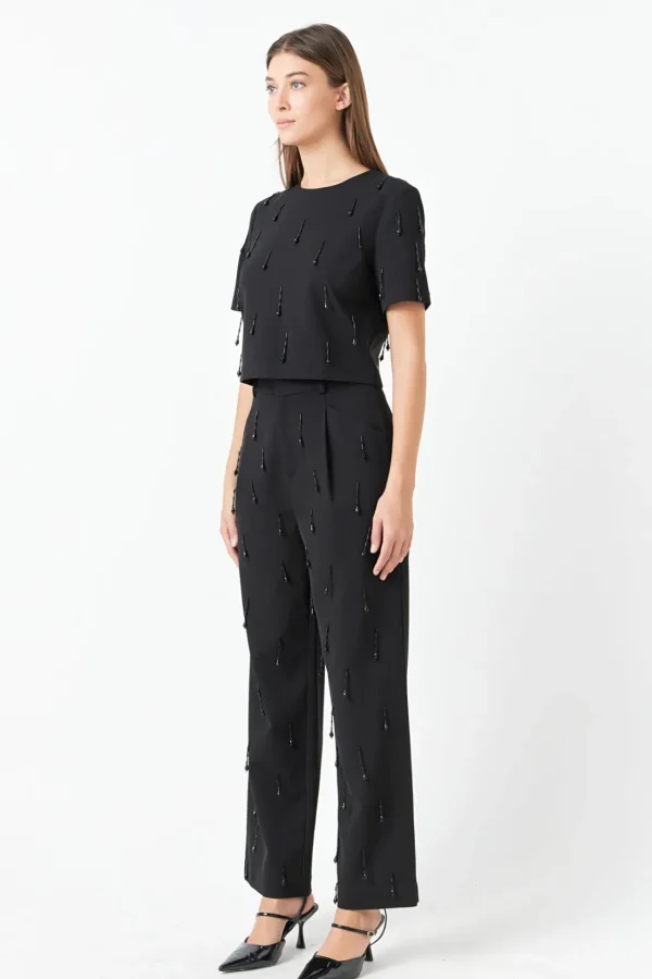 ENDLESS ROSE Matching Sets | Tops*- Beaded Cropped Top BLACK
