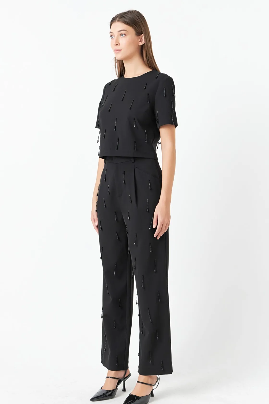 endless_rose__beaded_crop_1.webp ENDLESS ROSE Matching Sets | Tops*- Beaded Cropped Top BLACK