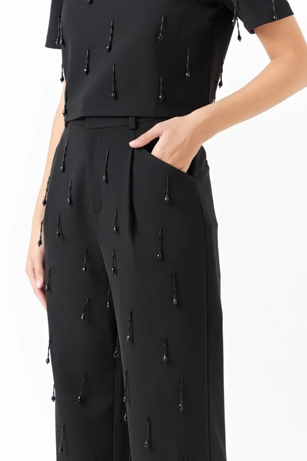 ENDLESS ROSE Matching Sets | Tops*- Beaded Cropped Top BLACK