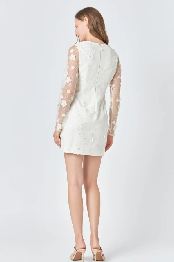 ENDLESS ROSE Tops*- Beaded Overlay Floral Mini Dress CREAM
