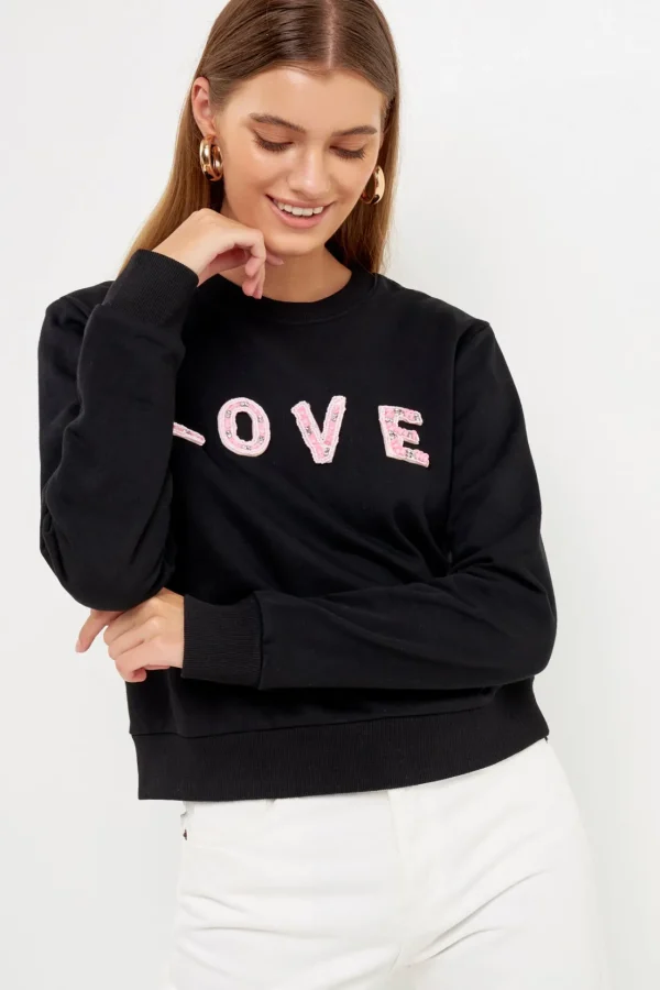 ENDLESS ROSE Sweaters & Knits*- Beaded Sweatshirt BLACK