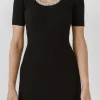 ENDLESS ROSE Tops*- Beads & Faux Pearl Neckline Knit Mini Dress BLACK
