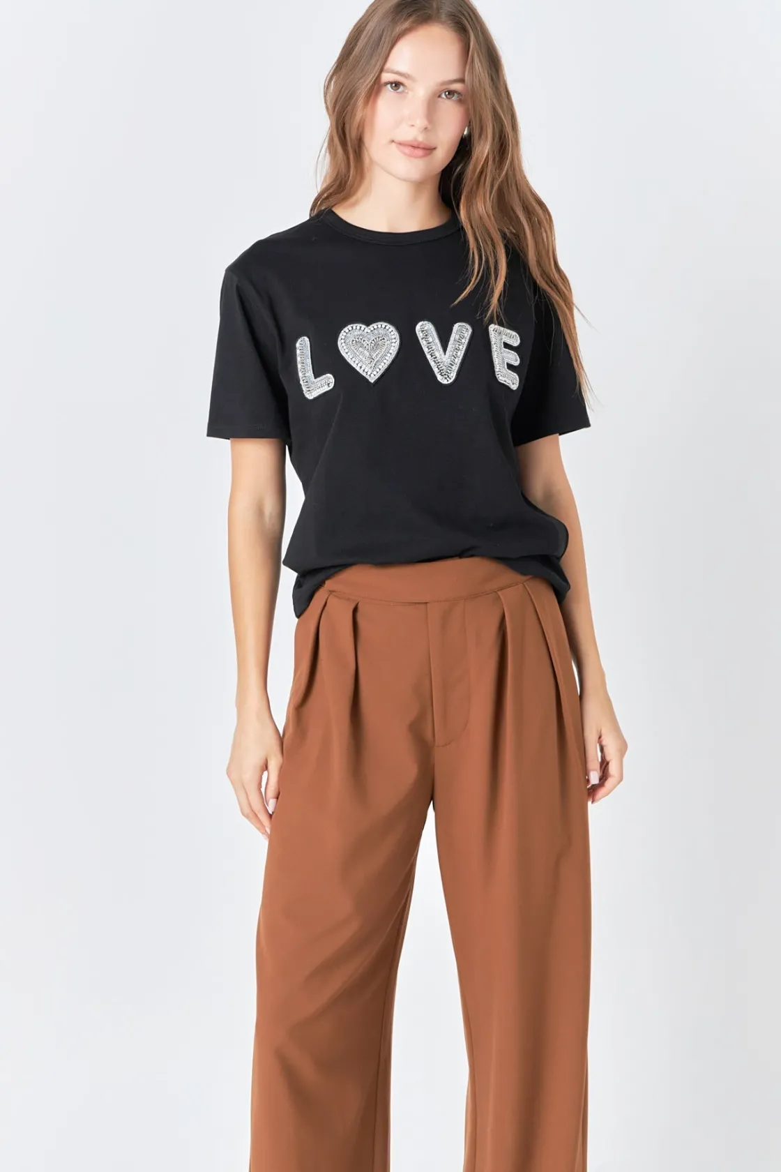 endless_rose__beads_embel_3.webp ENDLESS ROSE Tops*- Beads Embellished Patch T-Shirt BLACK