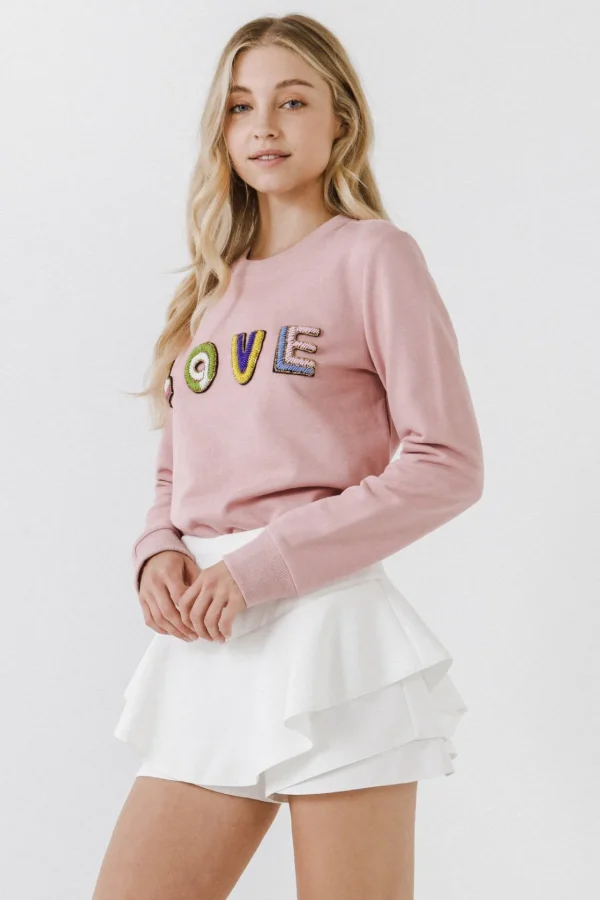 ENDLESS ROSE Sweaters & Knits*- Beads Lettering Sweatshirt
