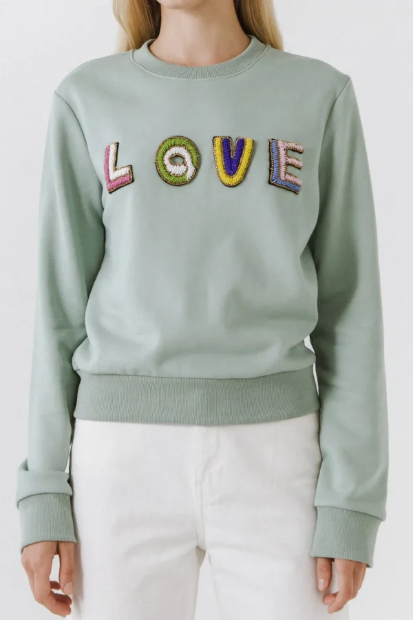 ENDLESS ROSE Sweaters & Knits*- Beads Lettering Sweatshirt