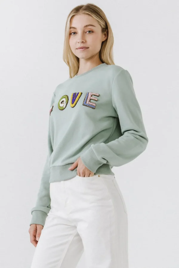 ENDLESS ROSE Sweaters & Knits*- Beads Lettering Sweatshirt