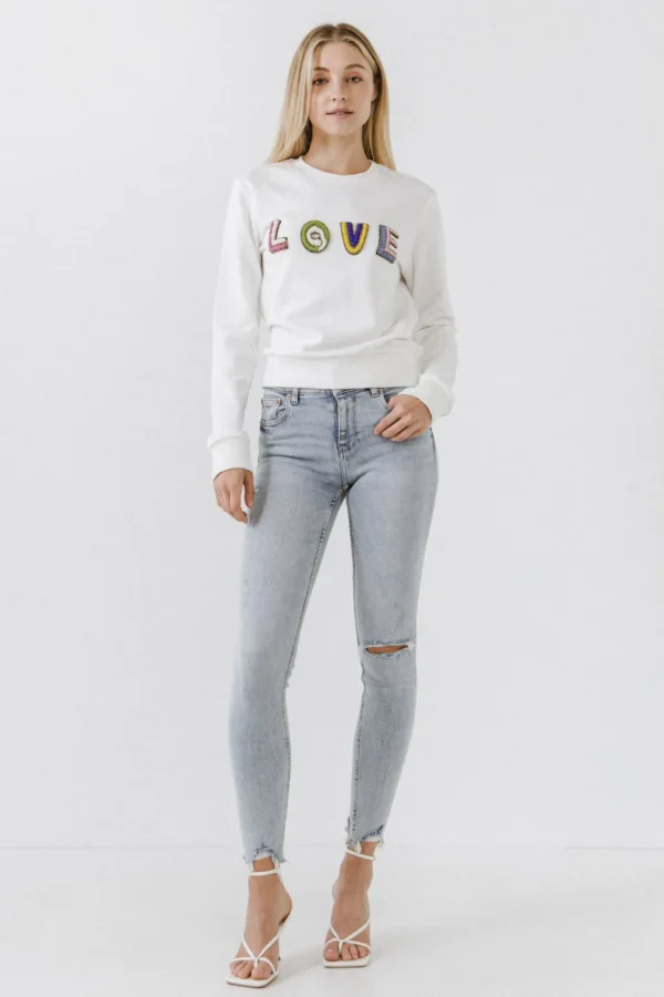 ENDLESS ROSE Sweaters & Knits*- Beads Lettering Sweatshirt