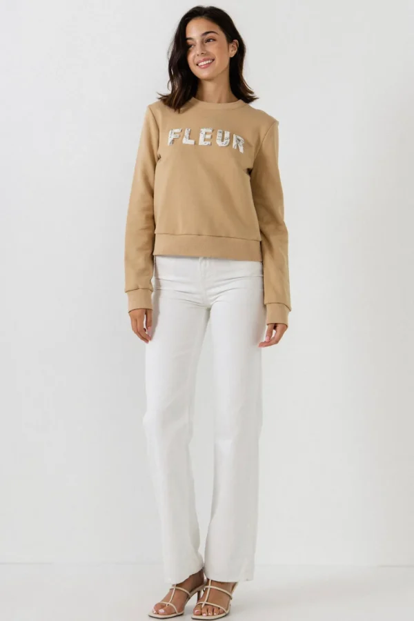 ENDLESS ROSE Tops*- Beads Lettering Patch Sweatshirt