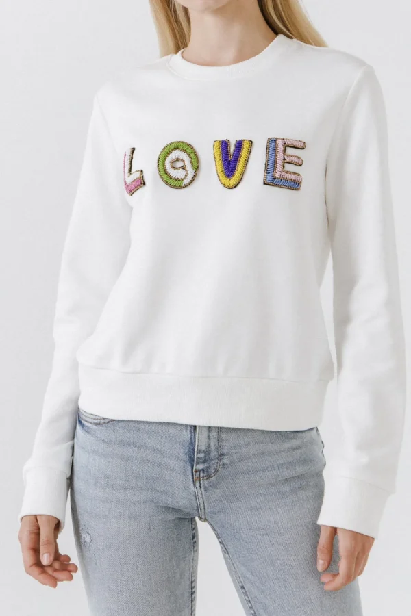 ENDLESS ROSE Sweaters & Knits*- Beads Lettering Sweatshirt